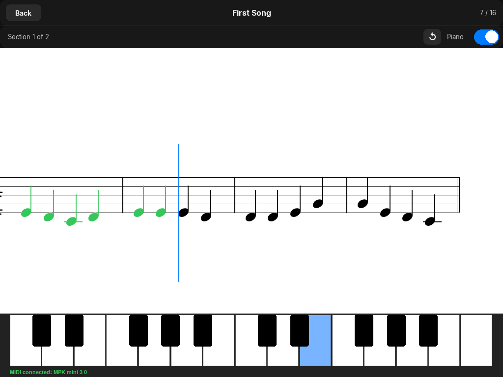 Pianove — lesson in progress